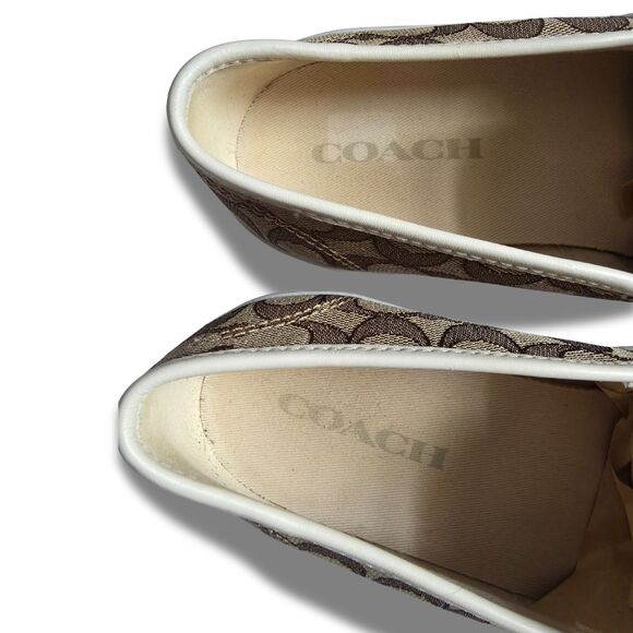 Coach Chrissy Sneakers 9.5 Beige Brown Jacquard Signature C Slip-On Shoes Loafer - Picture 9 of 11